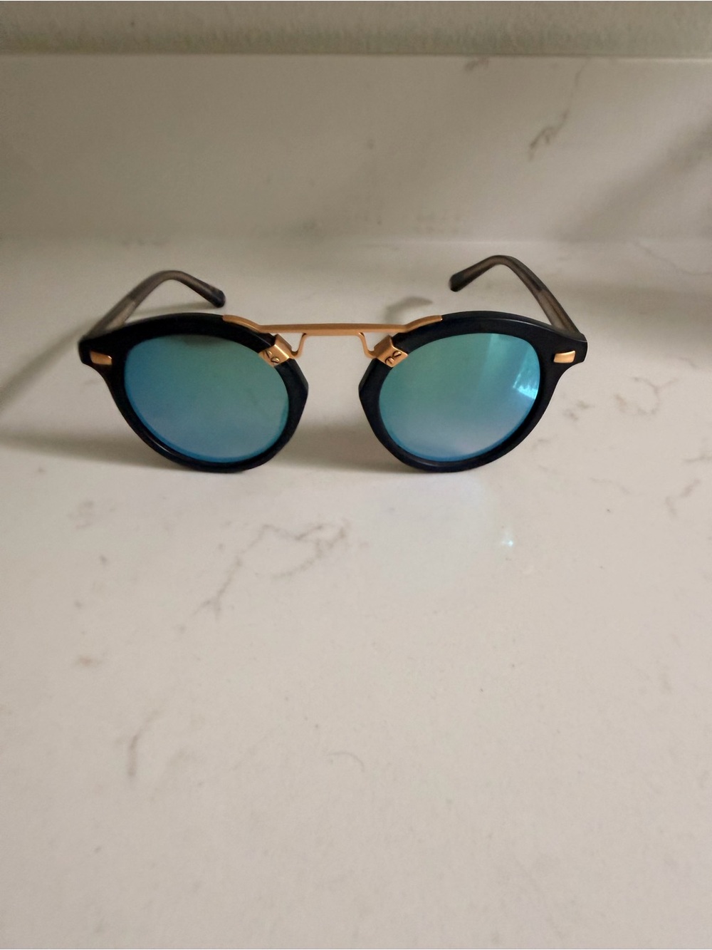 KREWE Black & Gold Sunglasses with Blue Mirrored Lenses - Picture 10 of 10